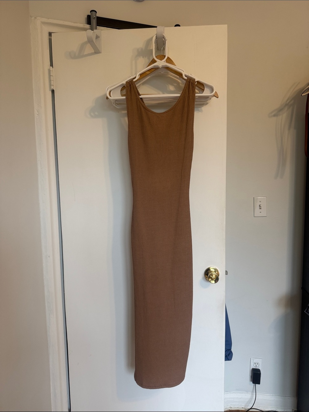Sleeveless Ribbed Reversible Bodycon Dress in Tan